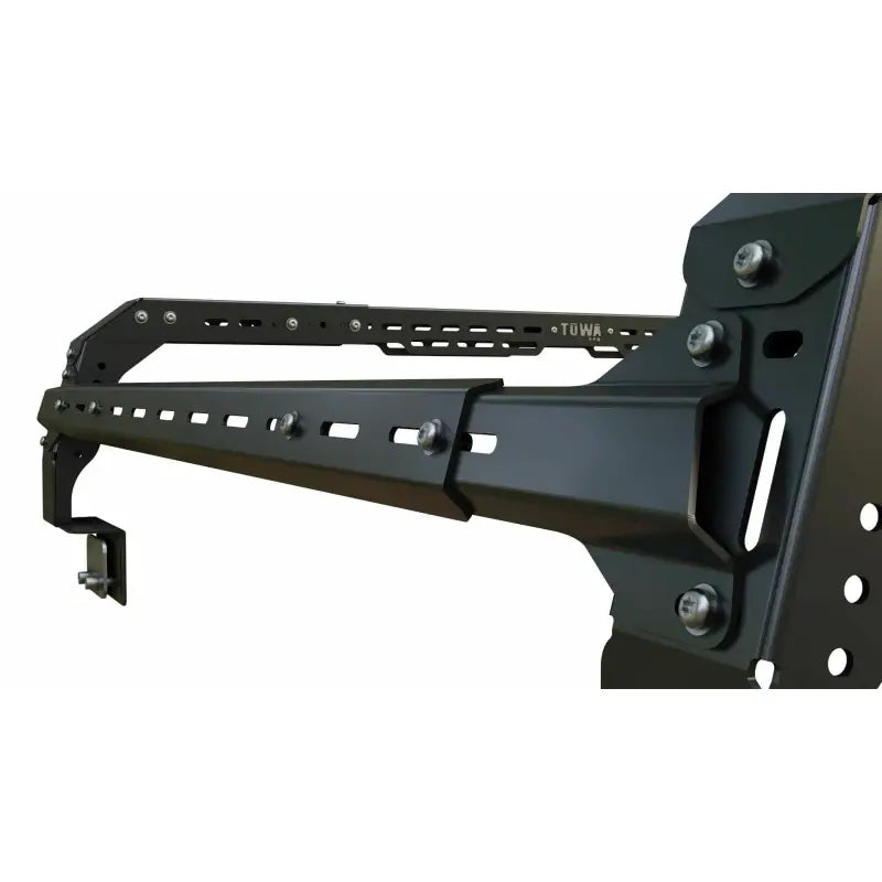 Detailed view of TUWA PRO®️ Shiprock Mid Height Rack bracket system, showcasing sturdy construction and accessory compatibility.