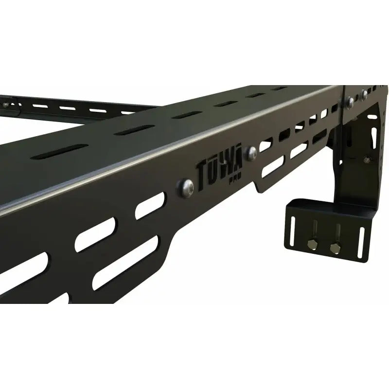 Detailed view of TUWA PRO®️ modular cargo rack system for Honda Ridgeline, featuring precision-cut steel and accessory mounting slots.