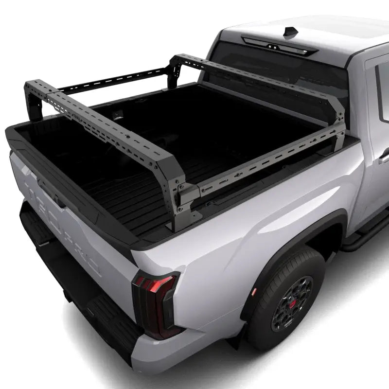 Close-up of Toyota Tundra Shiprock Mid Height Rack, modular design with adjustable length, compatible with tonneau covers.