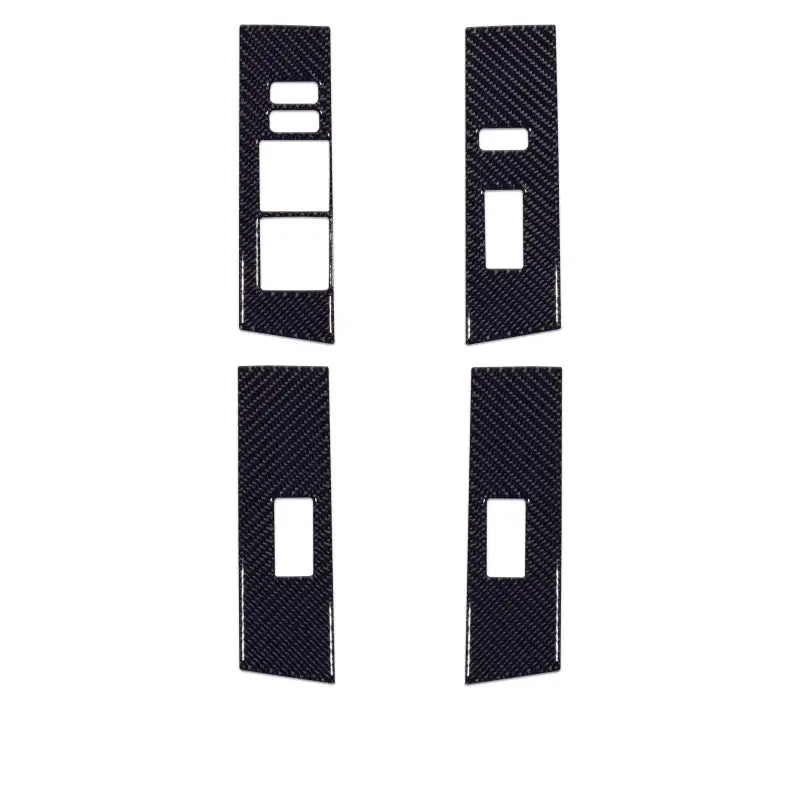 Set of four carbon fiber side door control accent trims designed for 2014-2024 Toyota 4Runner, offering a stylish and precise fit.