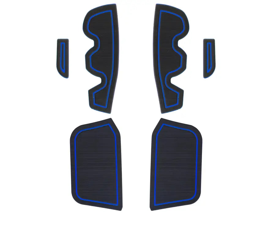 Complete set of side door pocket cup holder inserts with blue trim for 2016-2023 Toyota Tacoma, displayed in an organized layout.