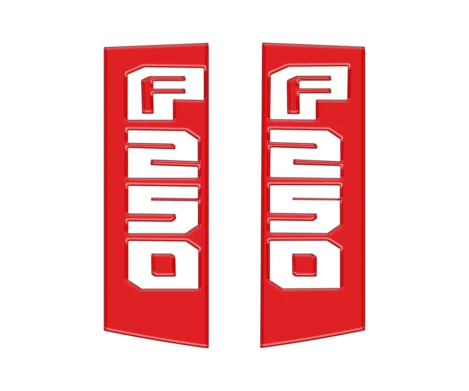 Red F250 emblems for Ford Super Duty side accent trim 2017-2022