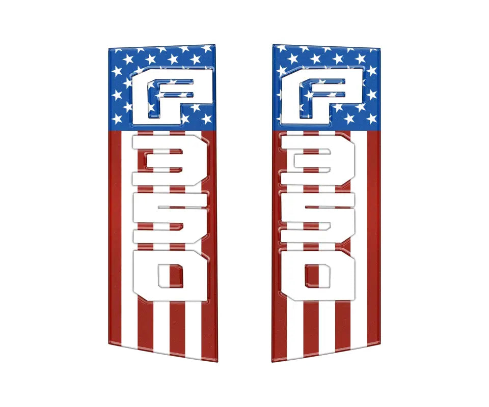 American flag-themed F350 emblems for Ford Super Duty trucks side accent trim