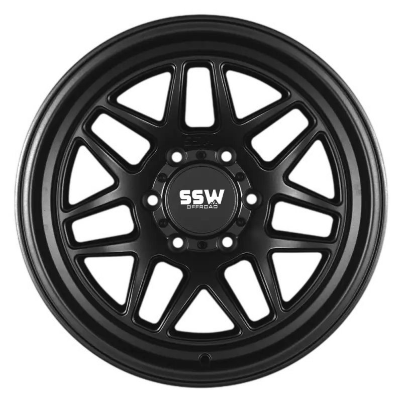SIERRA matte black wheel by SSW, size 17x9.0 with PCD 6x139.7 and center bore, featuring a bold off-road design and durable finish.