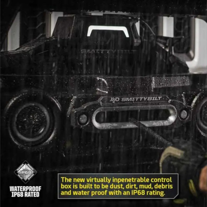 Smittybilt X2O GEN3 winch with IP68 waterproof rating, designed to resist dust, dirt, and mud for rugged off-road use.