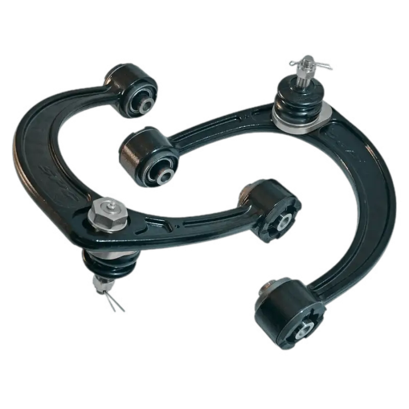 SPC adjustable upper control arms for 4Runner, FJ Cruiser, and GX470. Durable forged steel design for improved suspension alignment and tire wear.