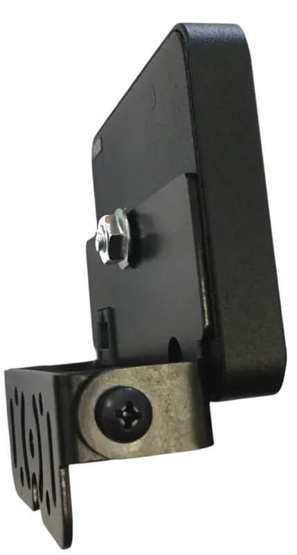 Side view of sPOD BantamX Touchscreen with mounting bracket, showcasing its compact design for easy installation in vehicles.