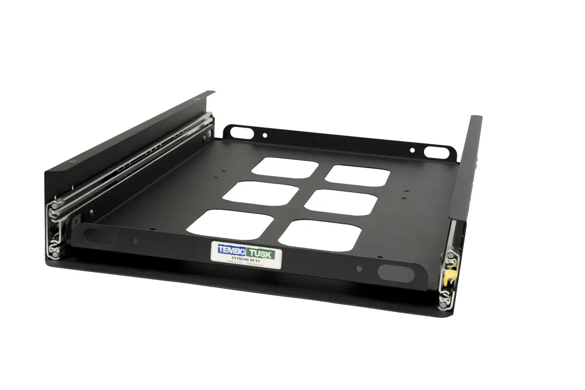 Standard Front Pull Slide - Extreme Duty in steel or aluminum with locking tracks, ideal for fridge storage in overland setups.