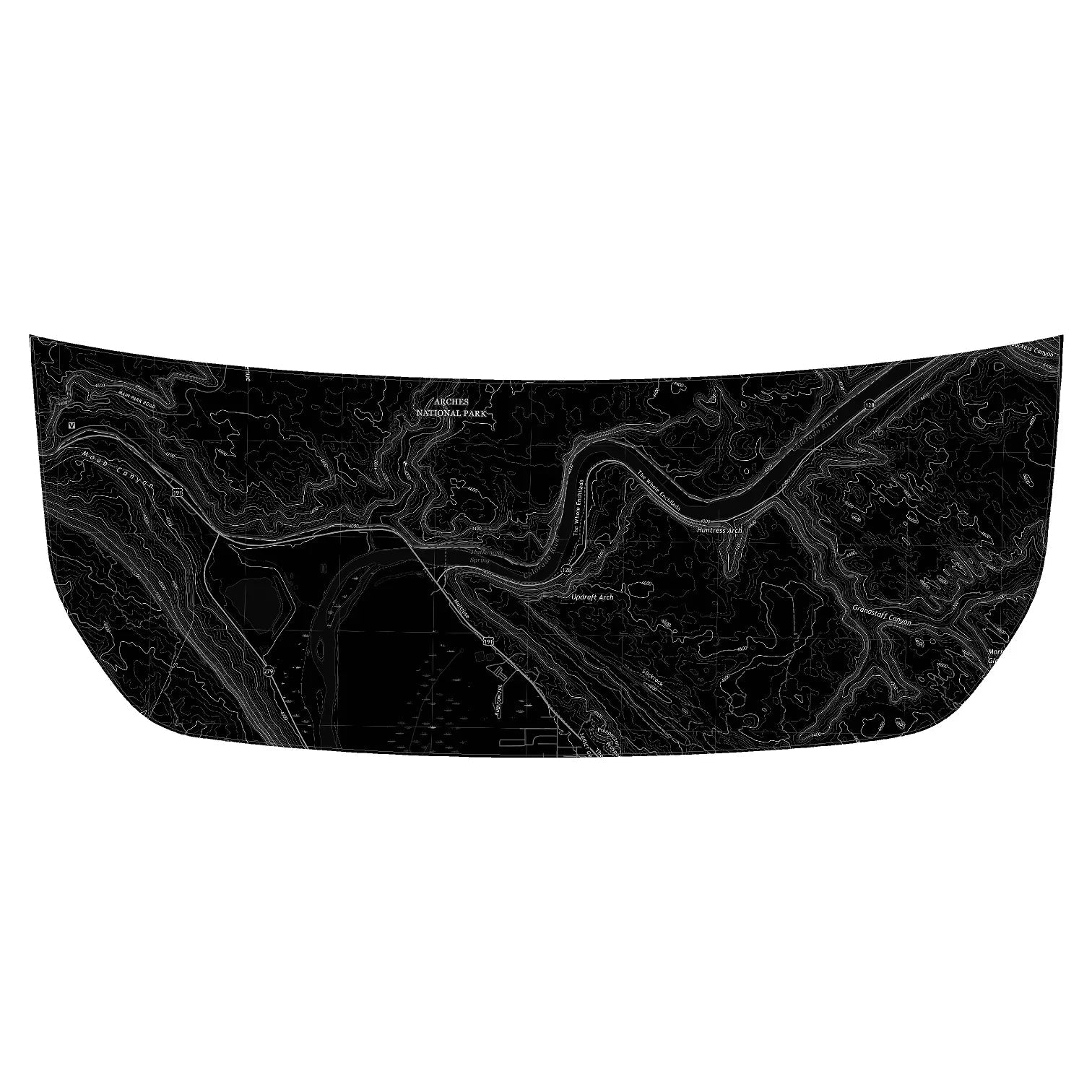 Stealth Black Arches National Park Topographic Map Hood Overlay (Printed Series) For 2021+ Bronco