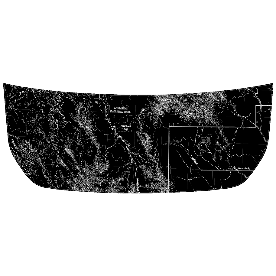 Stealth Black Badlands Topographic Map Hood Overlay (Printed Series) For 2021+ Bronco