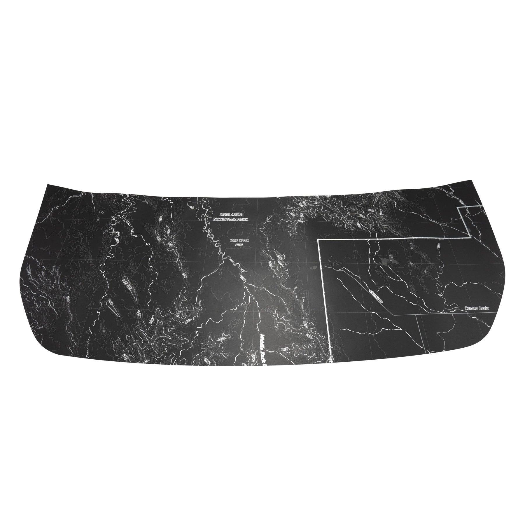 Stealth Black Badlands Topographic Map Hood Overlay (Printed Series) For 2021+ Bronco