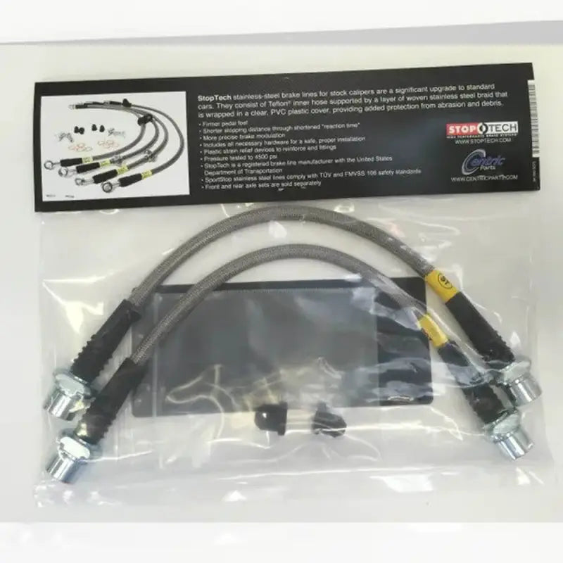 Stoptech brake line kit in retail packaging, includes stainless steel braided lines and installation components for 2005-2023 Toyota Tacoma.