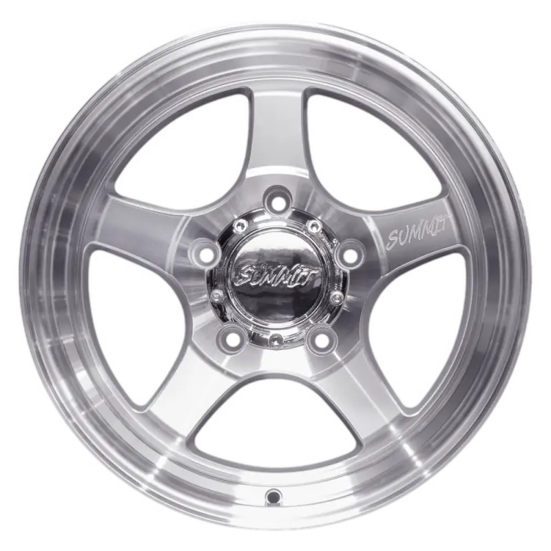 STRYKER machined silver wheel with a 5-lug design, size 17x9.0, featuring a durable and stylish finish, ideal for off-road vehicles like Toyota Tundra and Land Cruiser.