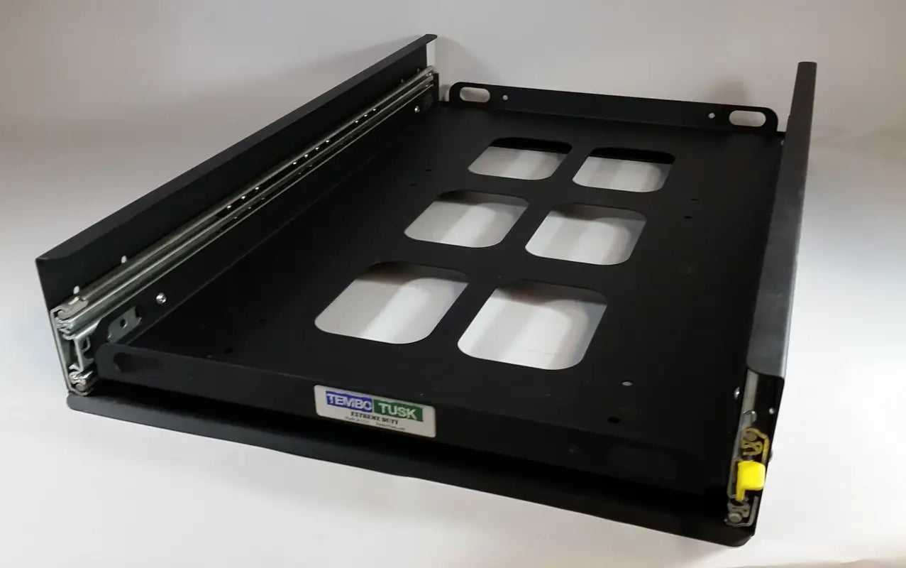 Jumbo Front Pull Slide for heavy-duty fridge, steel construction with locking tracks, ideal for 95L+ refrigerators.