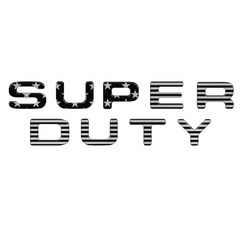 Super Duty tailgate letter inserts with American flag-inspired patterns for Ford Super Duty