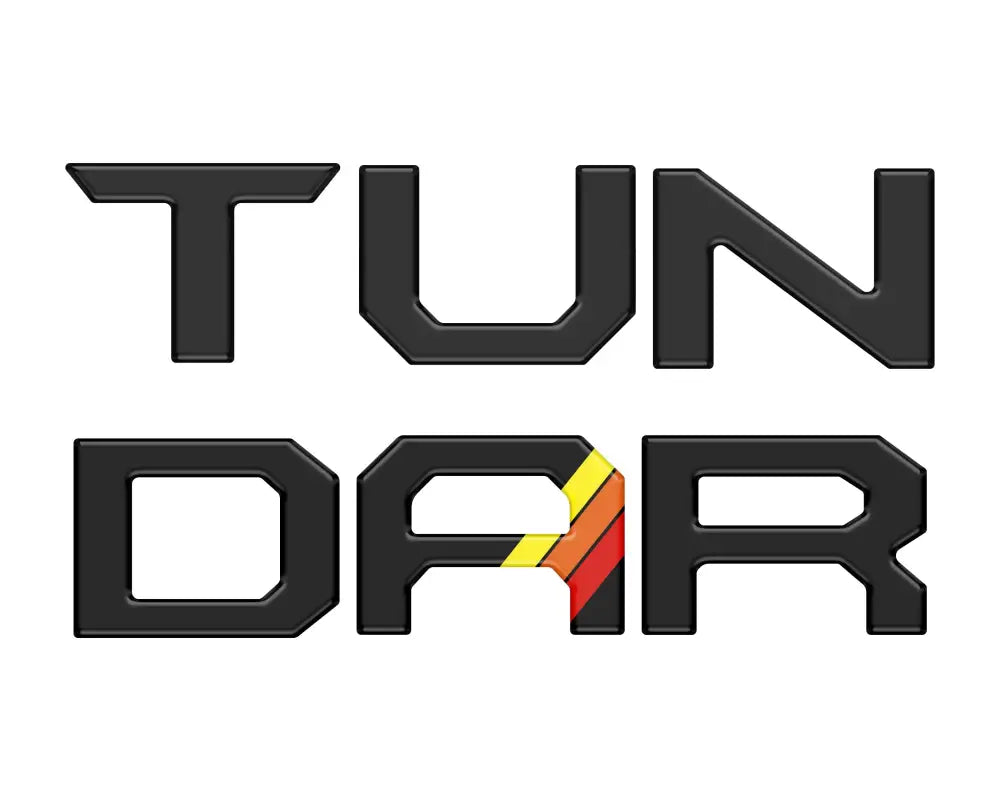 Black tailgate letter inserts with yellow and red stripe accents for Toyota Tundra 2014-2021, adding a unique flair.