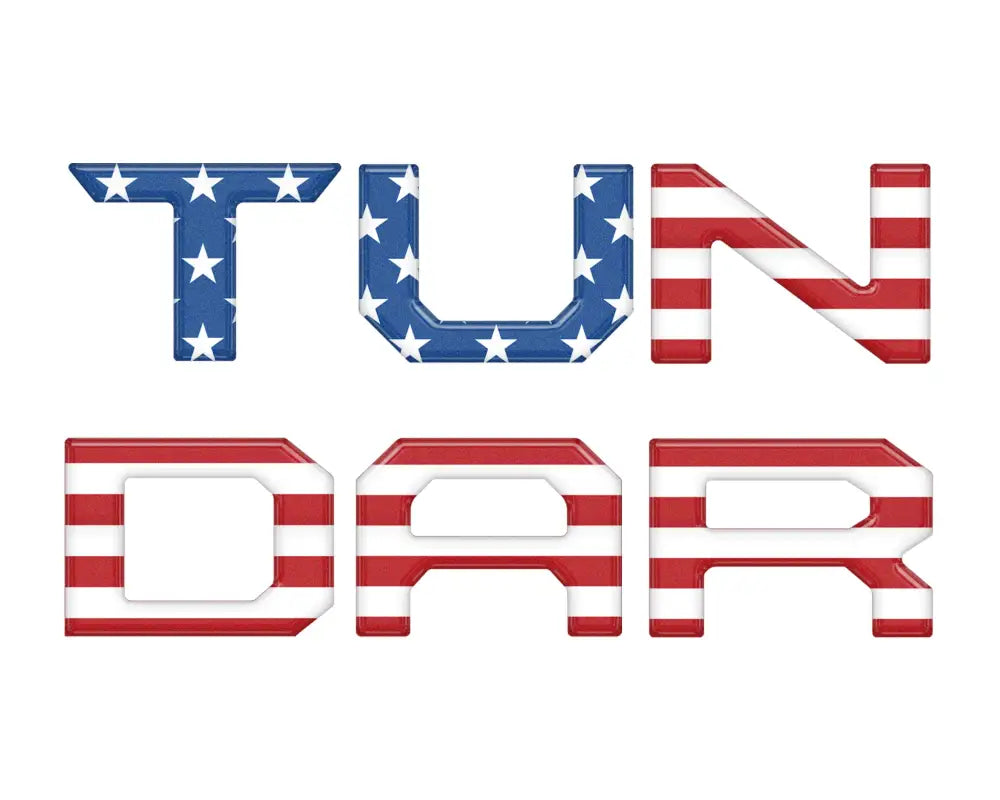 American flag-themed tailgate letter inserts for Toyota Tundra 2014-2021, showcasing patriotic design.