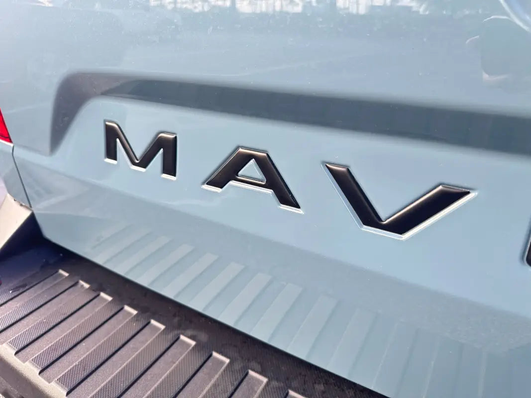 MAV lettering on vehicle tailgate with tailgate letter inserts for Ford Maverick