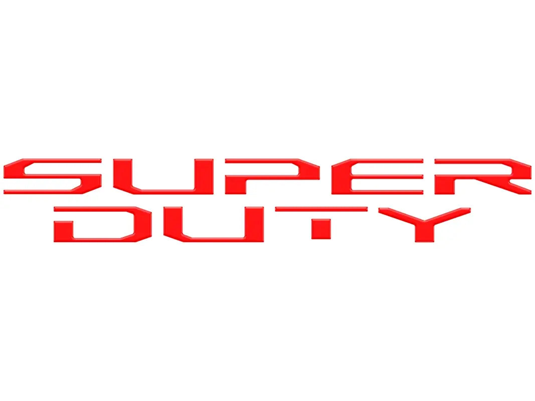 Red SUPER DUTY tailgate letter inserts displayed on Ford Super Duty truck