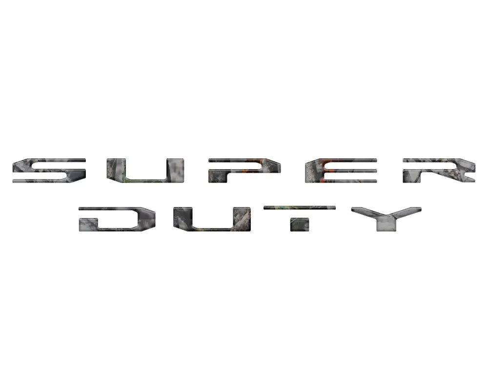 Super Duty tailgate letter overlays with textured metallic finish for Ford Super Duty Platinum