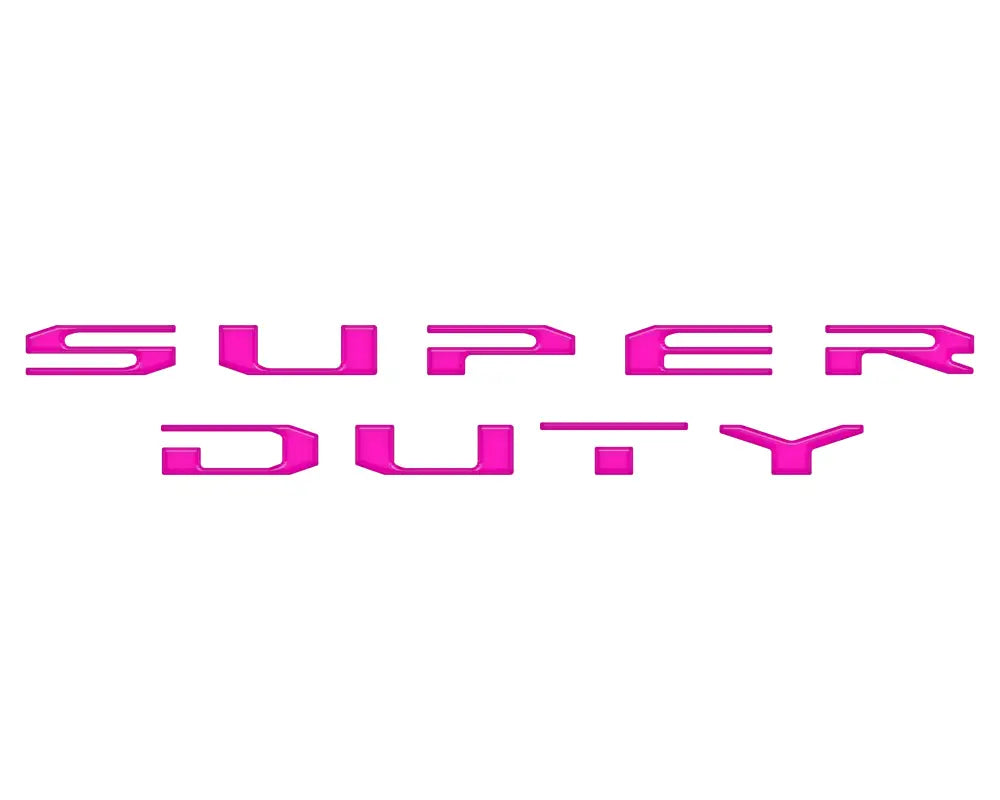 Pink SUPER DUTY tailgate letter overlays on Ford Super Duty Platinum/Limited trucks