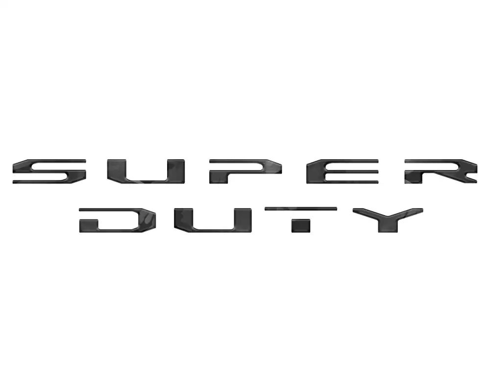 Black SUPER DUTY tailgate letter overlays for 2020-2022 Ford Super Duty Platinum/Limited