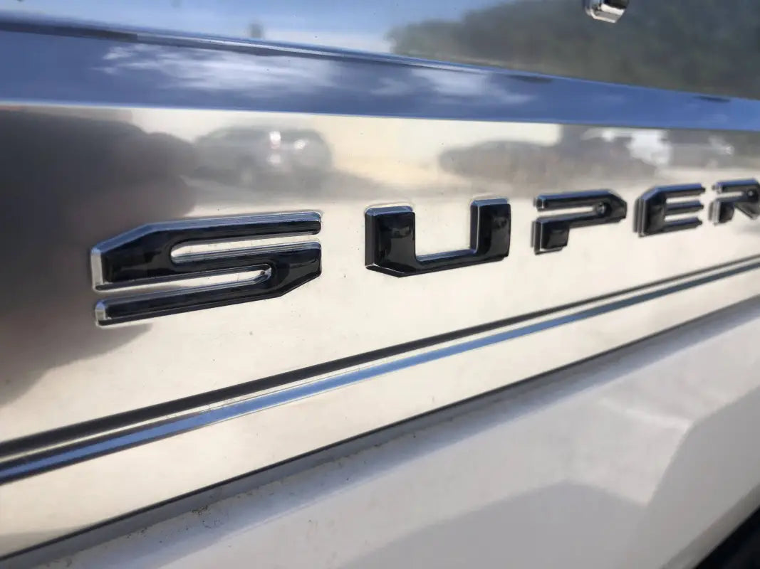 Super lettering on a Ford Super Duty tailgate with custom tailgate letter overlays