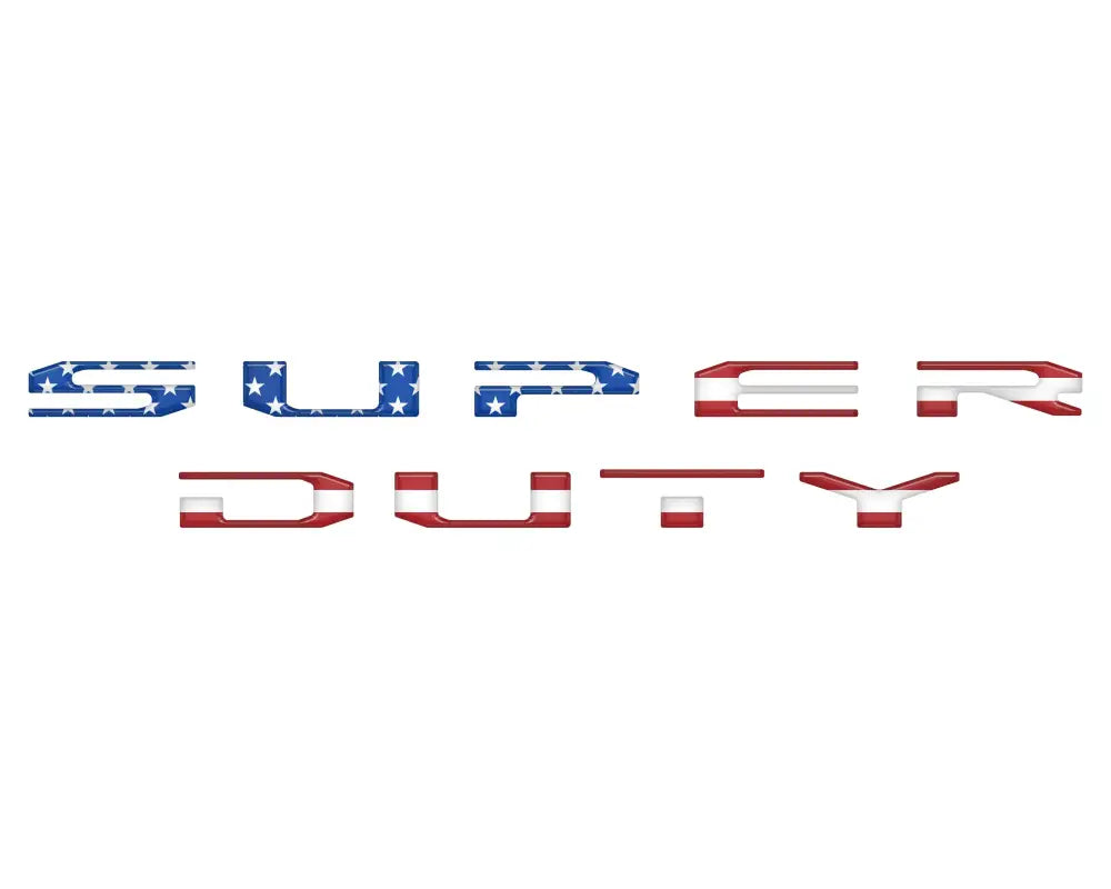 Super Duty tailgate letter overlays with American flag design for Ford Super Duty Platinum