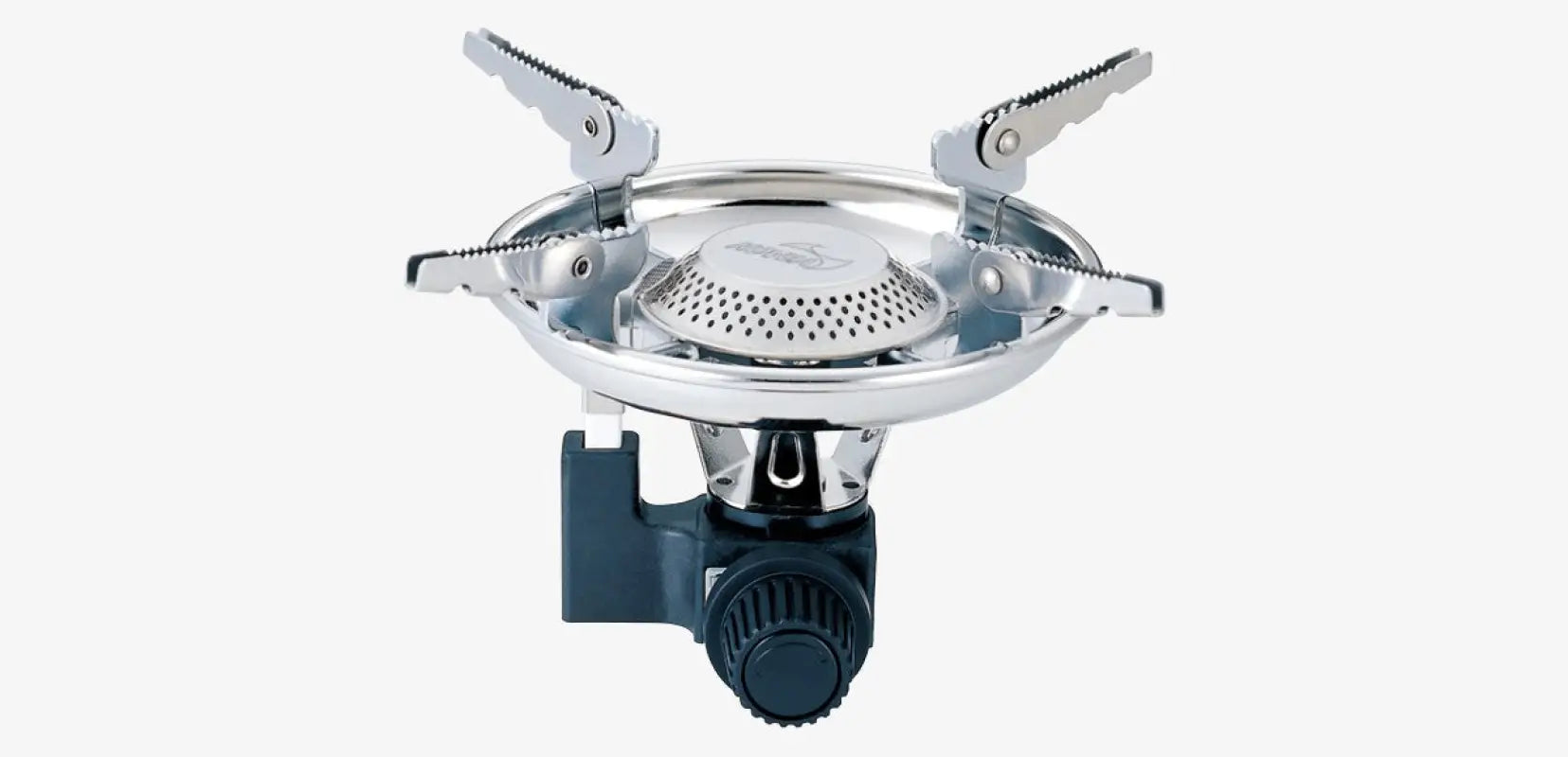 Kovea Scout Stove with foldable arms and compact design, compatible with the TemboTusk Skottle Grill Kit for outdoor cooking.