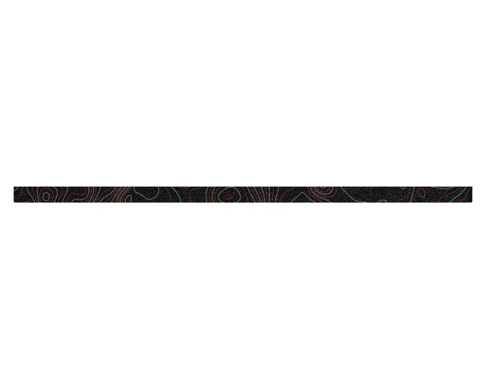 Black textured tailgate overlay with red topographic design for 2016-2023 Toyota Tacoma, offering a striking and protective upgrade.