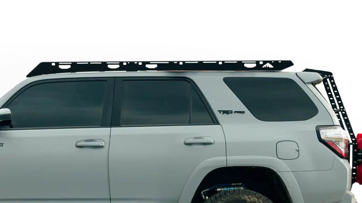 Silver SUV with full-length aluminum roof rack for 10-24 4Runner model