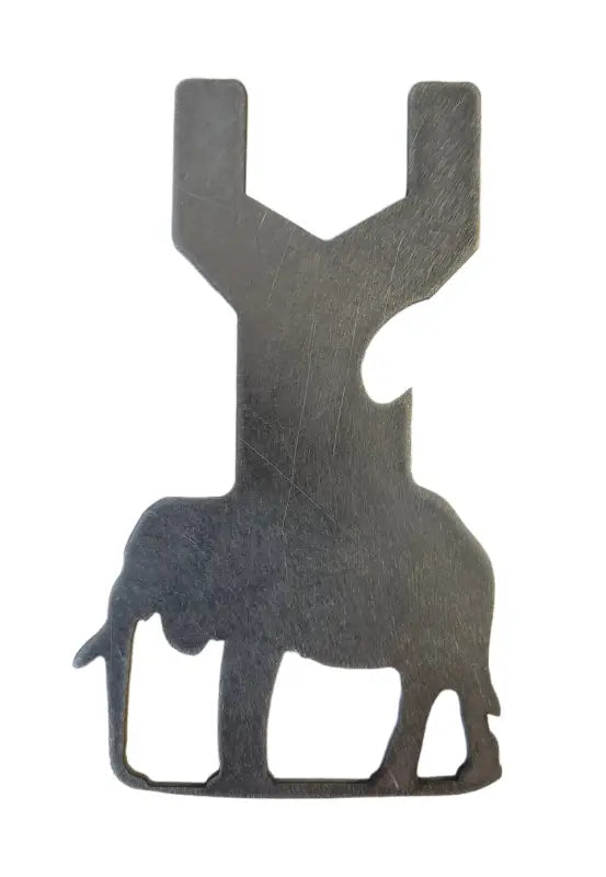 TemboTusk multi-tool with an elephant cutout design, crafted from durable metal for versatile use in outdoor and camping activities.