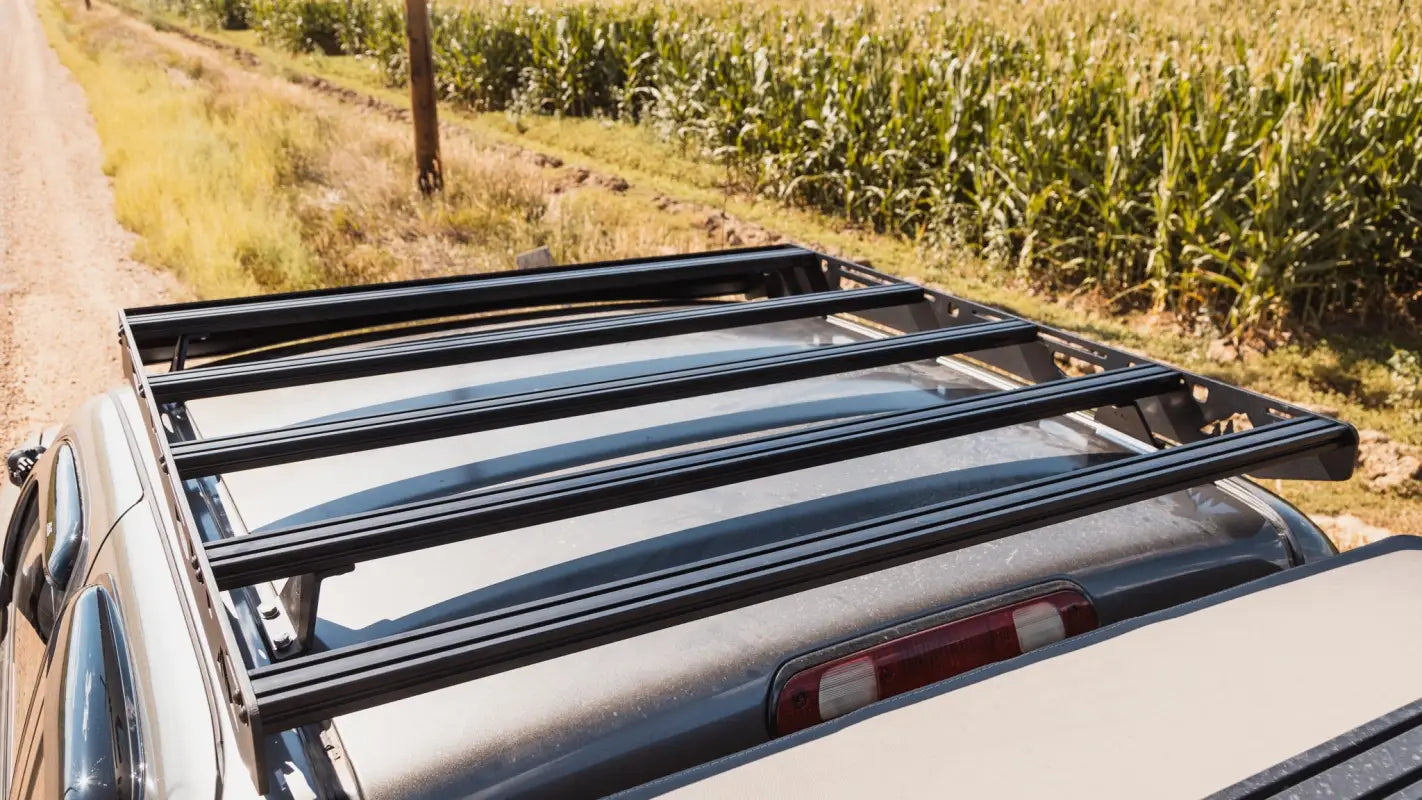 Top-down view of Ursa Minor roof rack on Toyota Tundra, showcasing multiple crossbars for secure cargo storage.