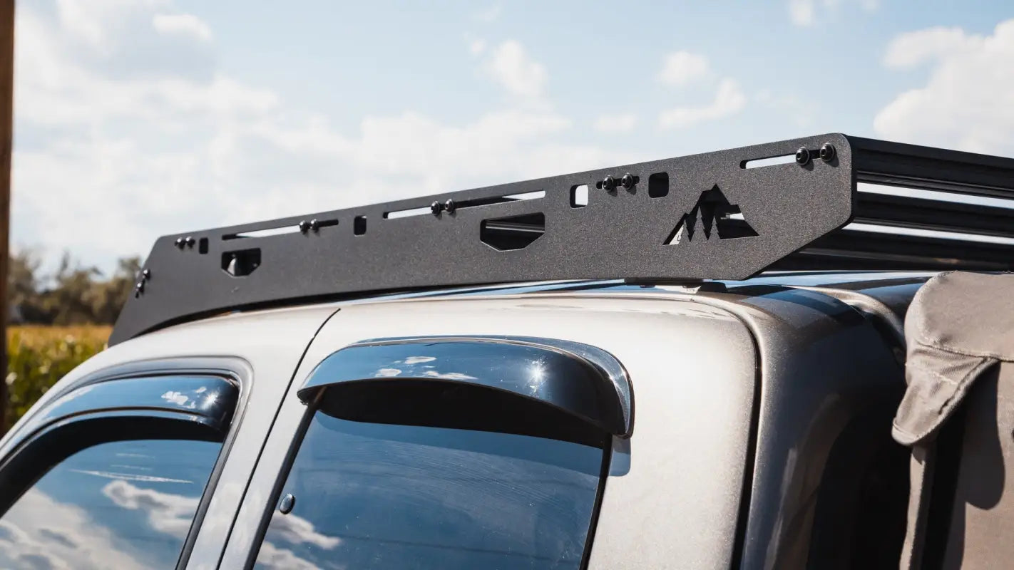 Detailed view of Ursa Minor roof rack on Toyota Tundra, featuring robust aluminum build and versatile mounting options.