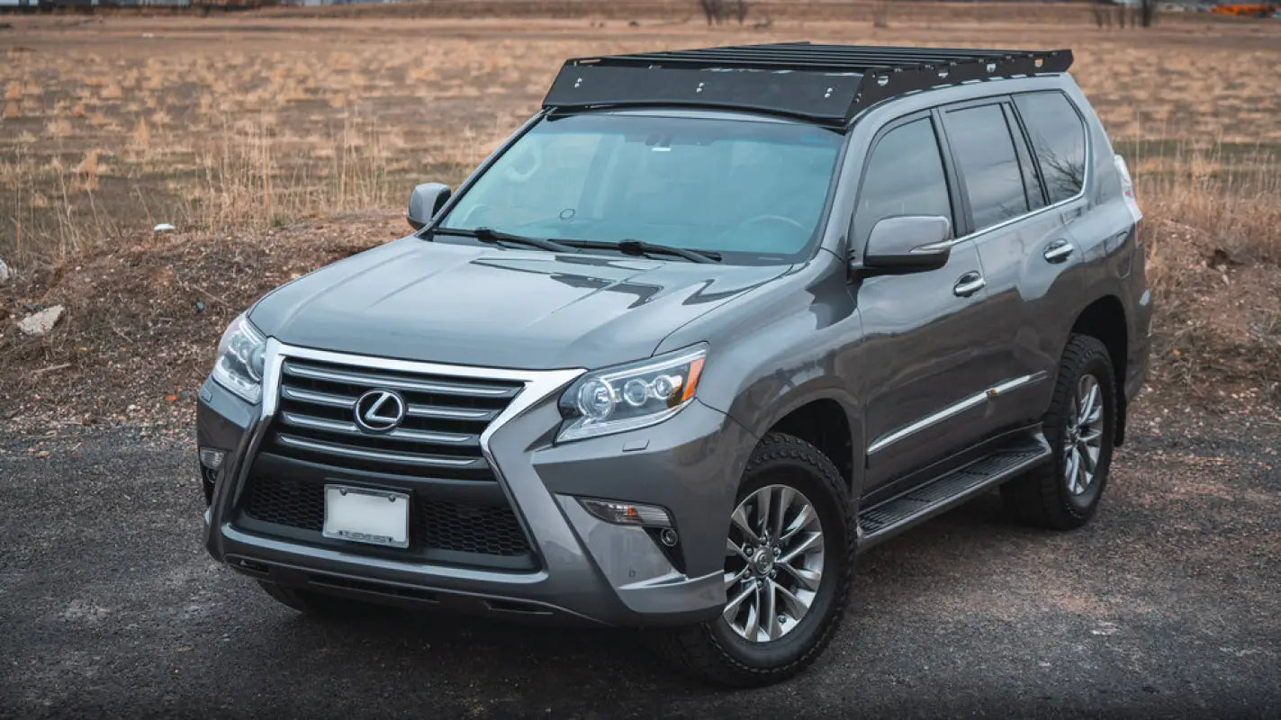 Gray Lexus GX460 SUV with roof rack and stainless steel hardware for top cargo storage