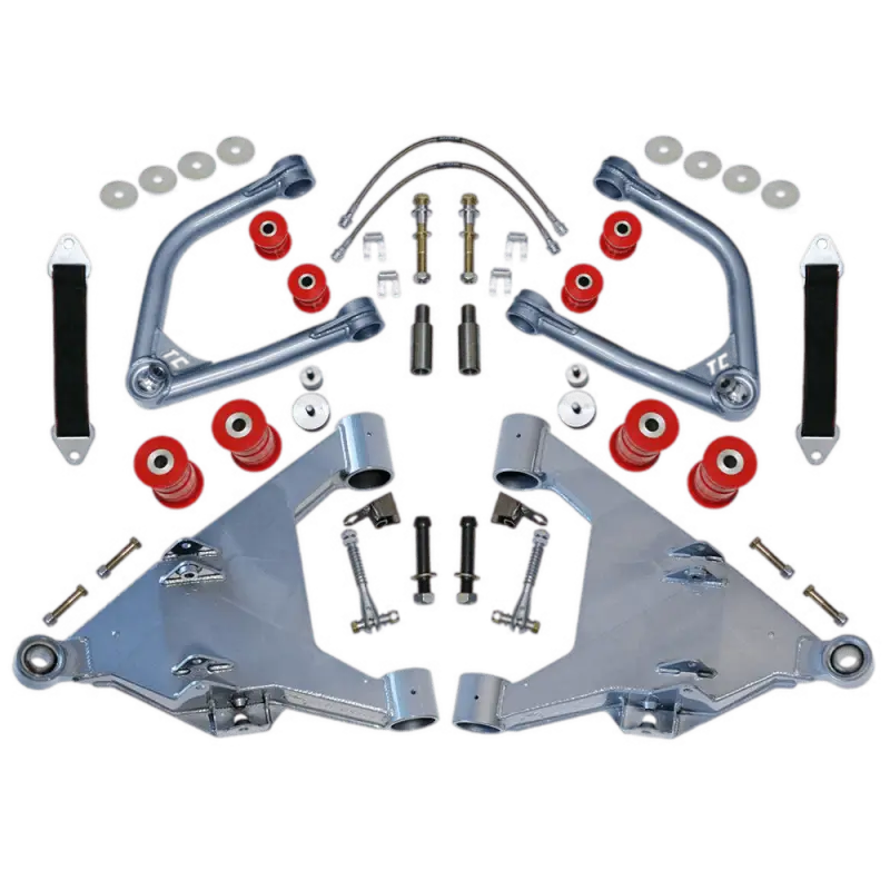 Total Chaos +2.5" Long Travel Kit for Tundra 07-21 featuring chromoly control arms, uniballs, stainless hardware, and DOT brake lines.