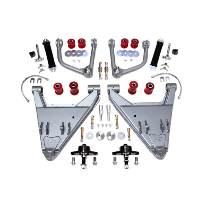 Total Chaos +2 Standard Long Travel Kit for 4Runner (2010-2021) and FJ Cruiser (2010-2014) featuring control arms, uniballs, urethane bushings, and stainless brake lines for enhanced off-road suspension performance.