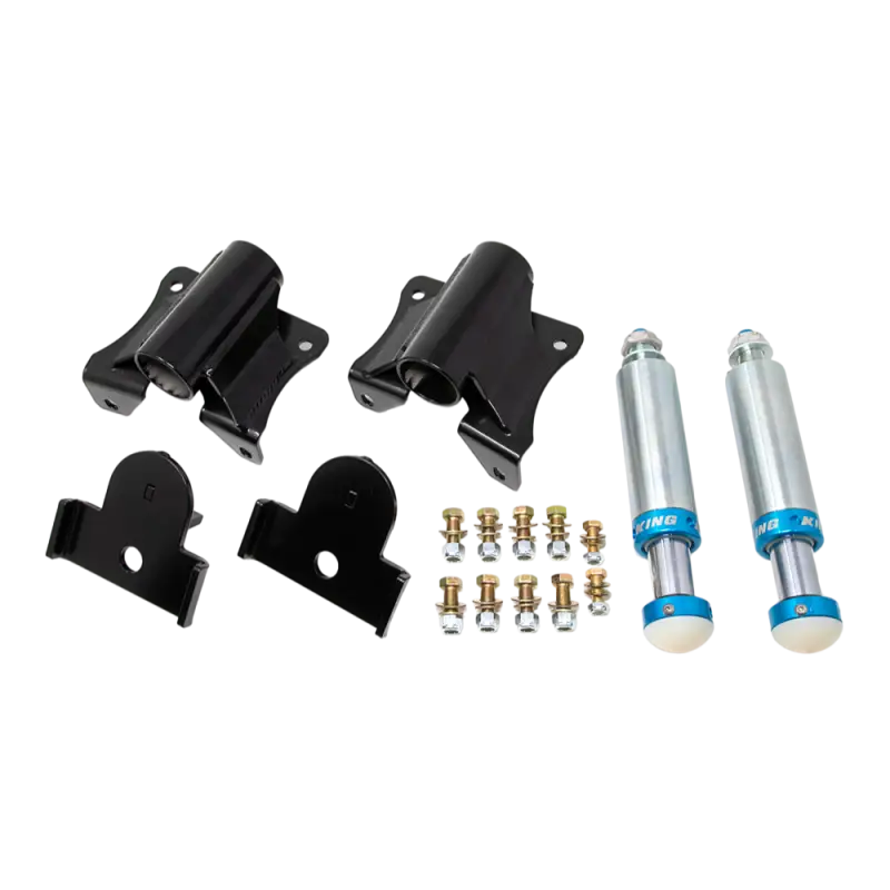 TOTAL CHAOS bump stop mounting kit with King 2.0 bump stops, black brackets, and Grade 8 hardware for 2016-2023 Toyota Tacoma.