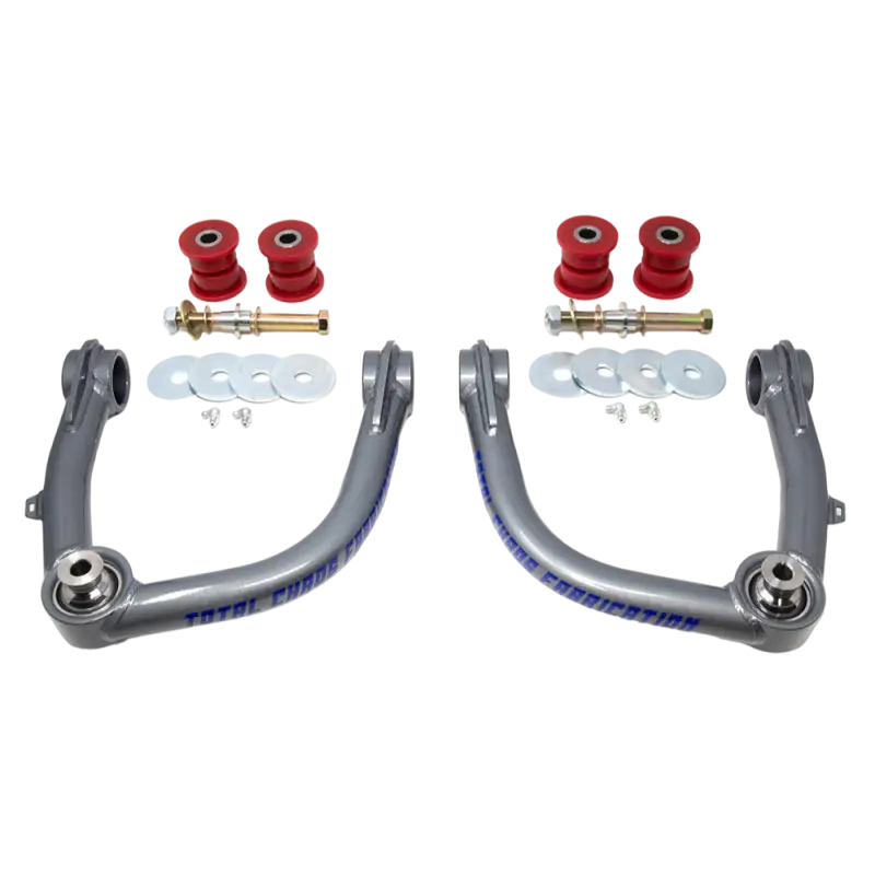 Total Chaos upper control arms for 2024 Tacoma, featuring durable construction, enhanced wheel travel, and compatibility with factory suspension.