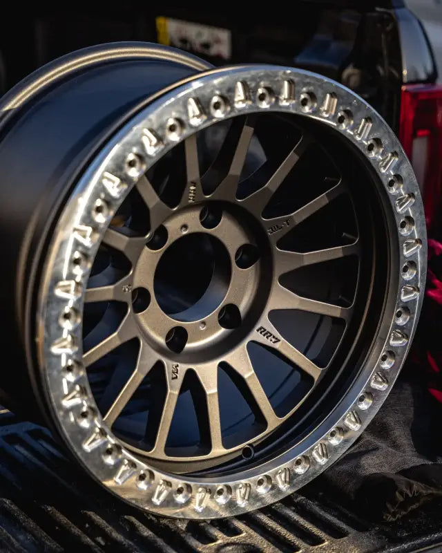 Close-up of True Beadlock Ring for Hybrid Wheels V2 installed on a wheel, showcasing robust construction and off-road readiness.