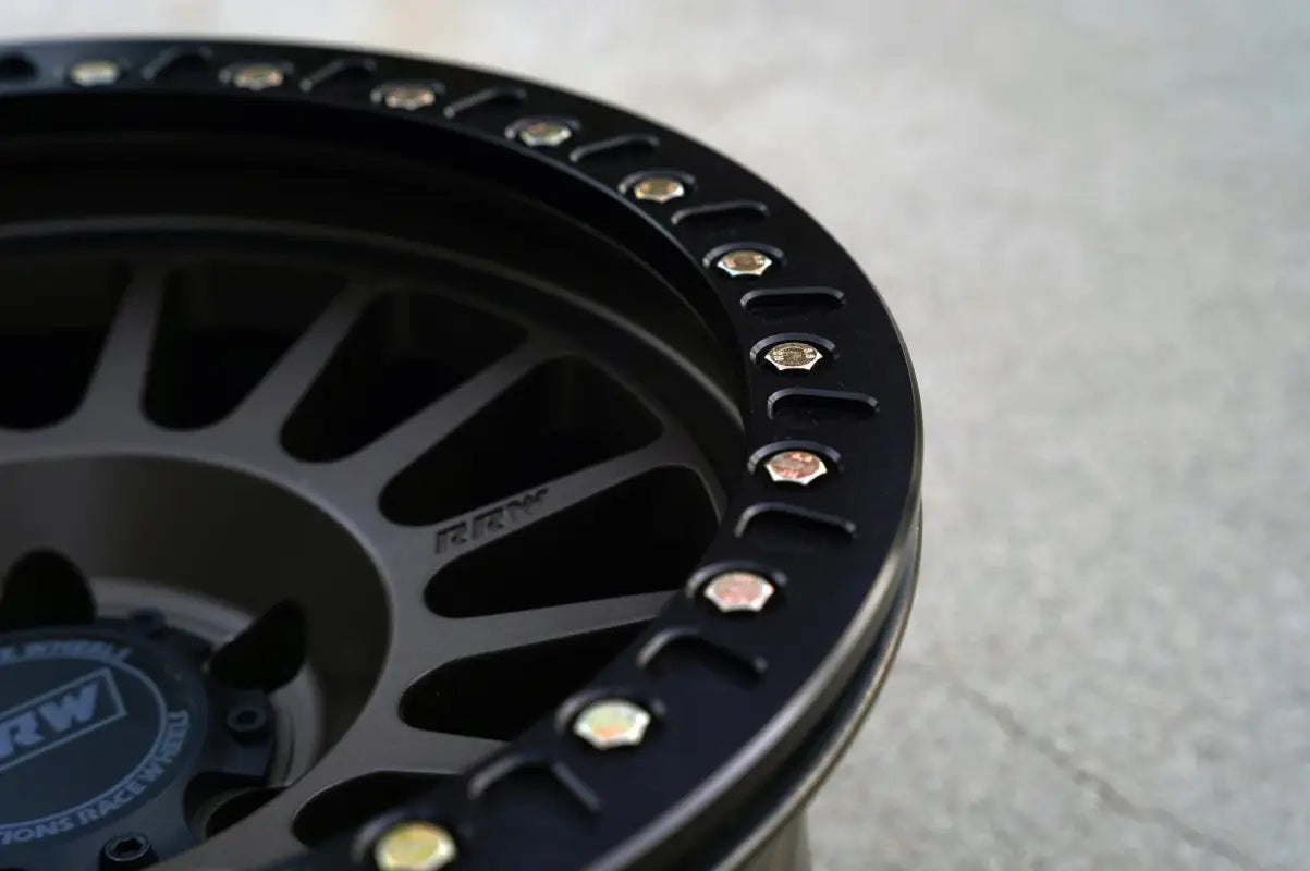 Detailed view of True Beadlock Ring for Hybrid Wheels V2 installed on a wheel, showcasing knurled surface and precise fitment.