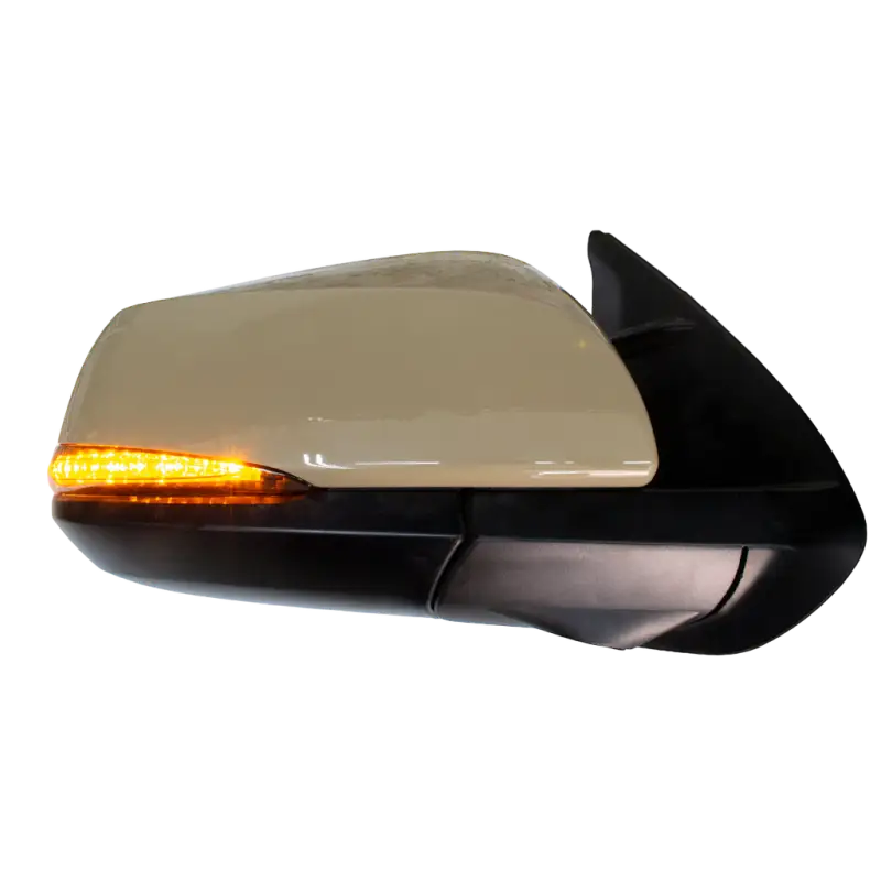 V5 Switchback Signals for 16-23 Tacoma in amber mode, installed on a side mirror with sleek design and bright LED lighting.