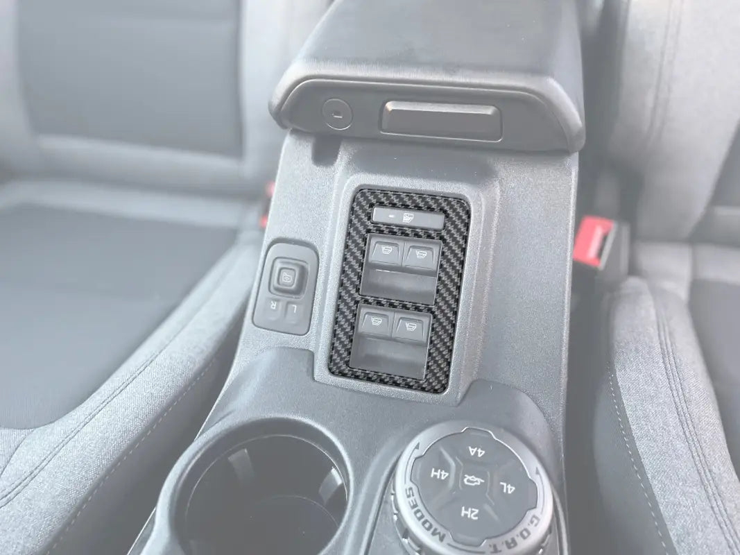 Carbon fiber window control switch panel overlay for Ford Bronco 2021-2024