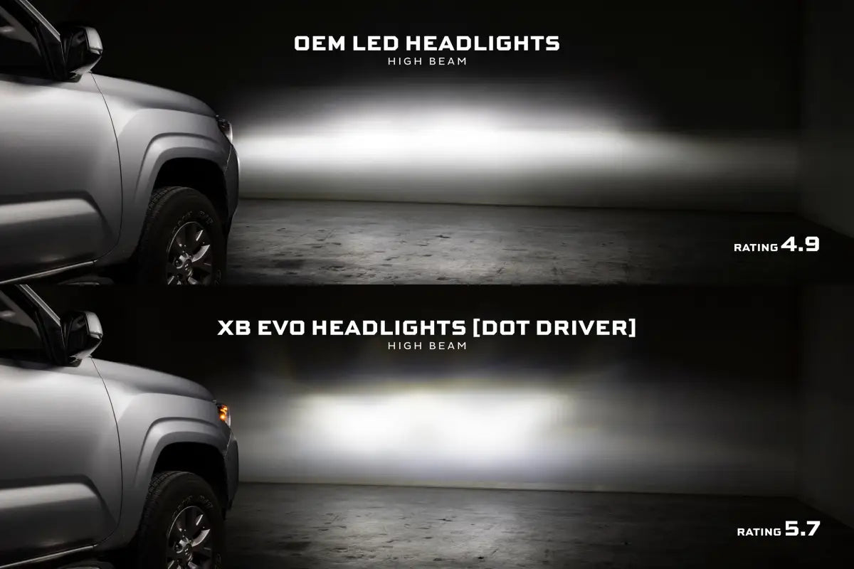 Evo headlights comparison showcasing high beam and turn signals on XB Evo Headlights for Tacoma