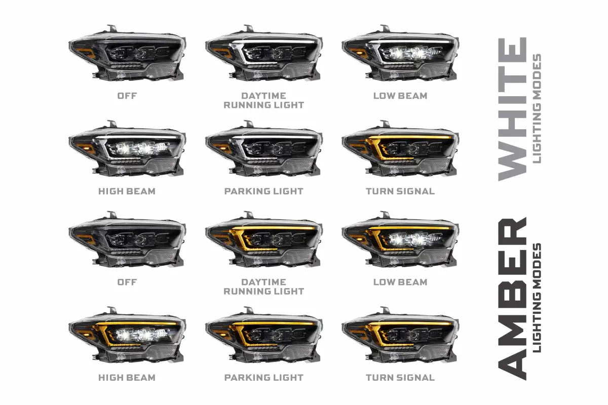 Automotive headlight lighting modes featuring XB Evo Headlights with high beam and turn signals