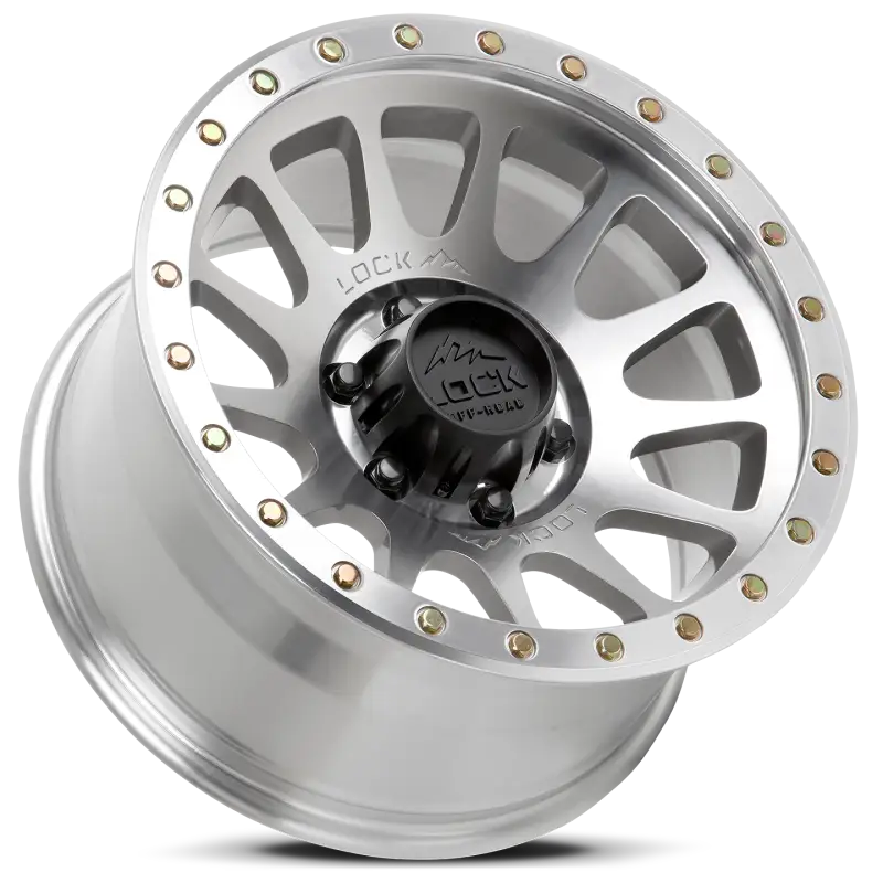 Angled view of Yosemite Machine Face Polish off-road wheel showcasing 13-spoke design, polished finish, and robust multi-fin structure.