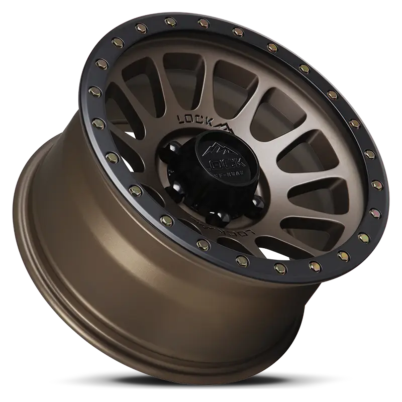 Angled view of YOSEMITE Matte Bronze off-road wheel showcasing its 13-spoke design, matte finish, and beadlock-inspired detailing.