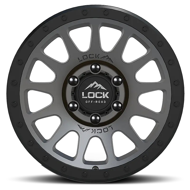 YOSEMITE - Off-Road Lock wheel in matte grey finish with 13-spoke design and TACT finish, displayed in a front-facing view for detailed inspection.