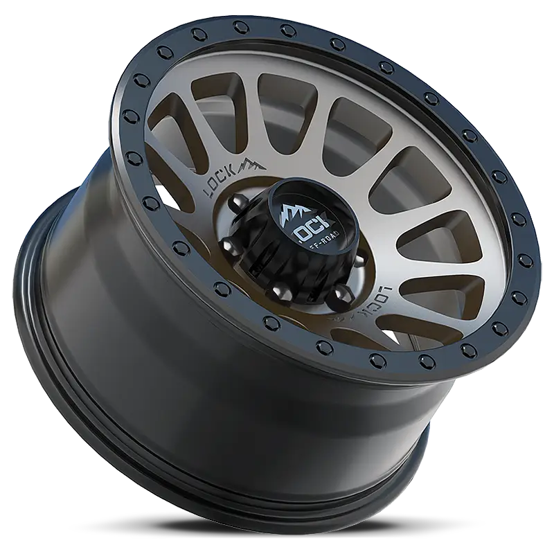 YOSEMITE - Off-Road Lock wheel in matte grey finish, showcasing its 13-spoke design and extended hub clearance, angled for a dynamic perspective.