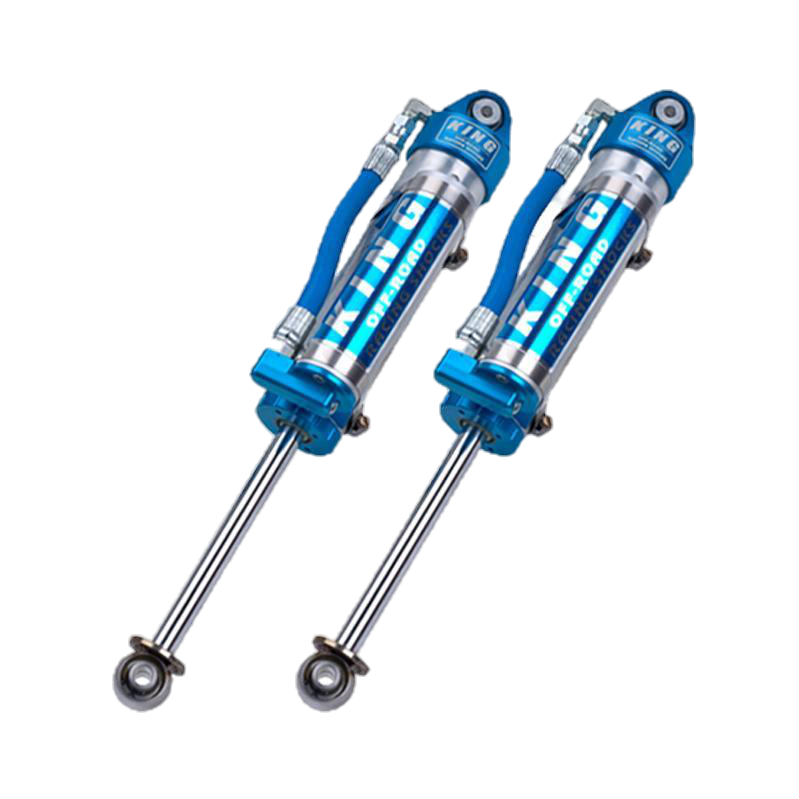 07-17 Jeep JK 2.5 Performance Series Piggyback Hose Reservoir Rear Shocks with blue anodized finish, designed for optimal suspension and improved ride quality.